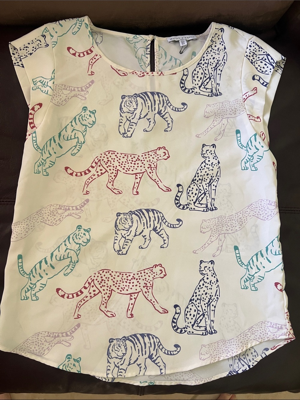Womens Cream Printed Animal-Pattern Blouse